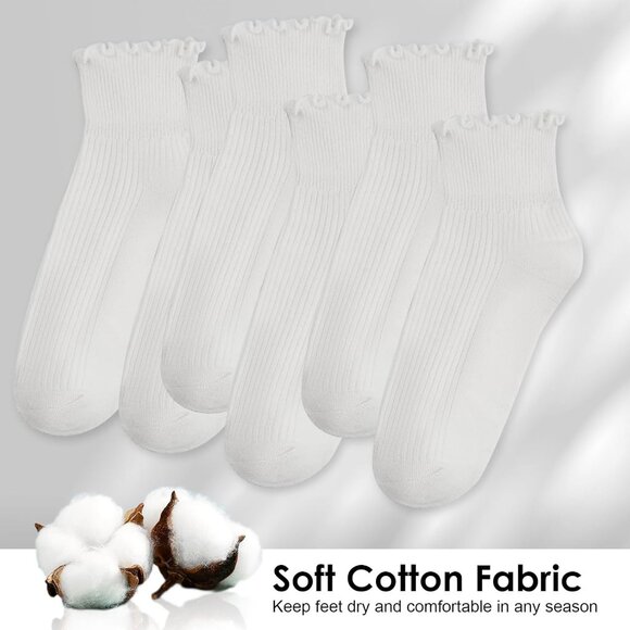 POMIJIAN Women’s Cotton Ruffle Ankle Socks Cute Thin Frilly Comfy Socks - Picture 2 of 6